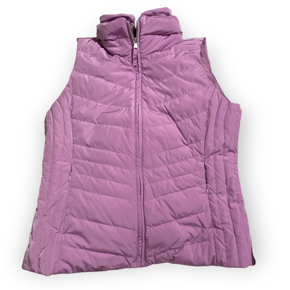 Talbots Faux Fur Collar Down Puffer Vest EUC Violet Tulle Large EUC​